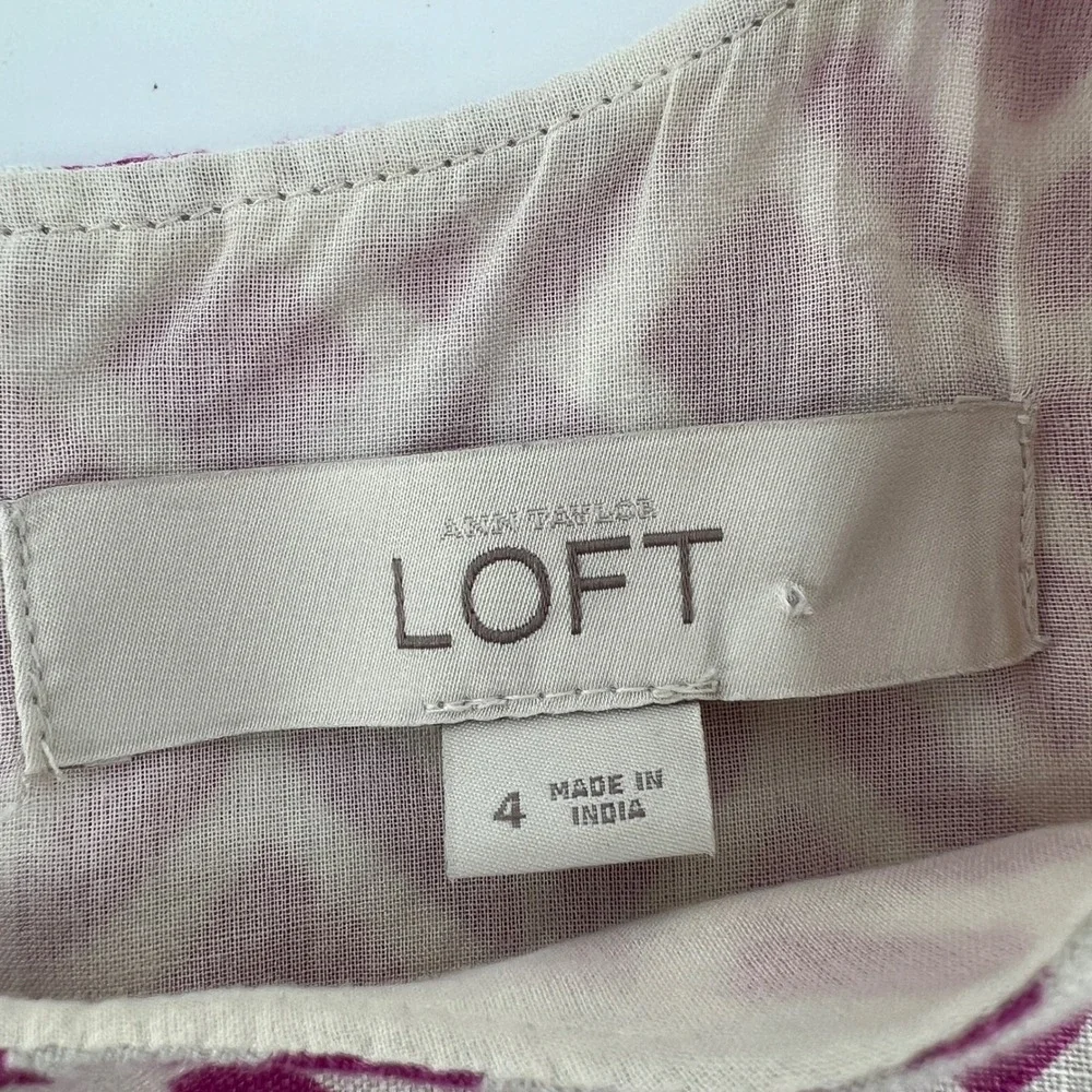 Ann Taylor LOFT Womens‎ Linen Geometric Print Shift Dress Magenta Teal Size 4